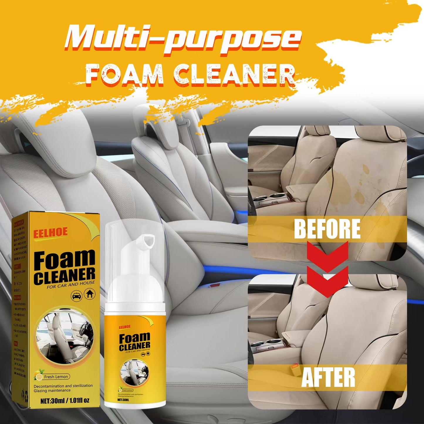 :  🫧 Nettoyant Mousse Multi-Usage – Intérieur Voiture & Maison