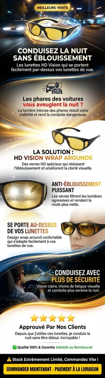 Lunettes HD Vision Anti-Éblouissement pour Conduite de Nuit et Soleil
